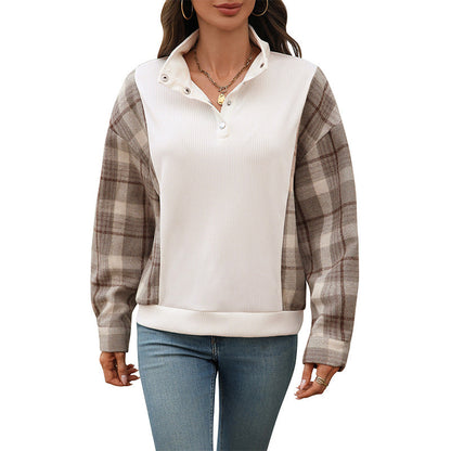 Damen Sweatshirt Karomuster Knopfdetails Norvielle
