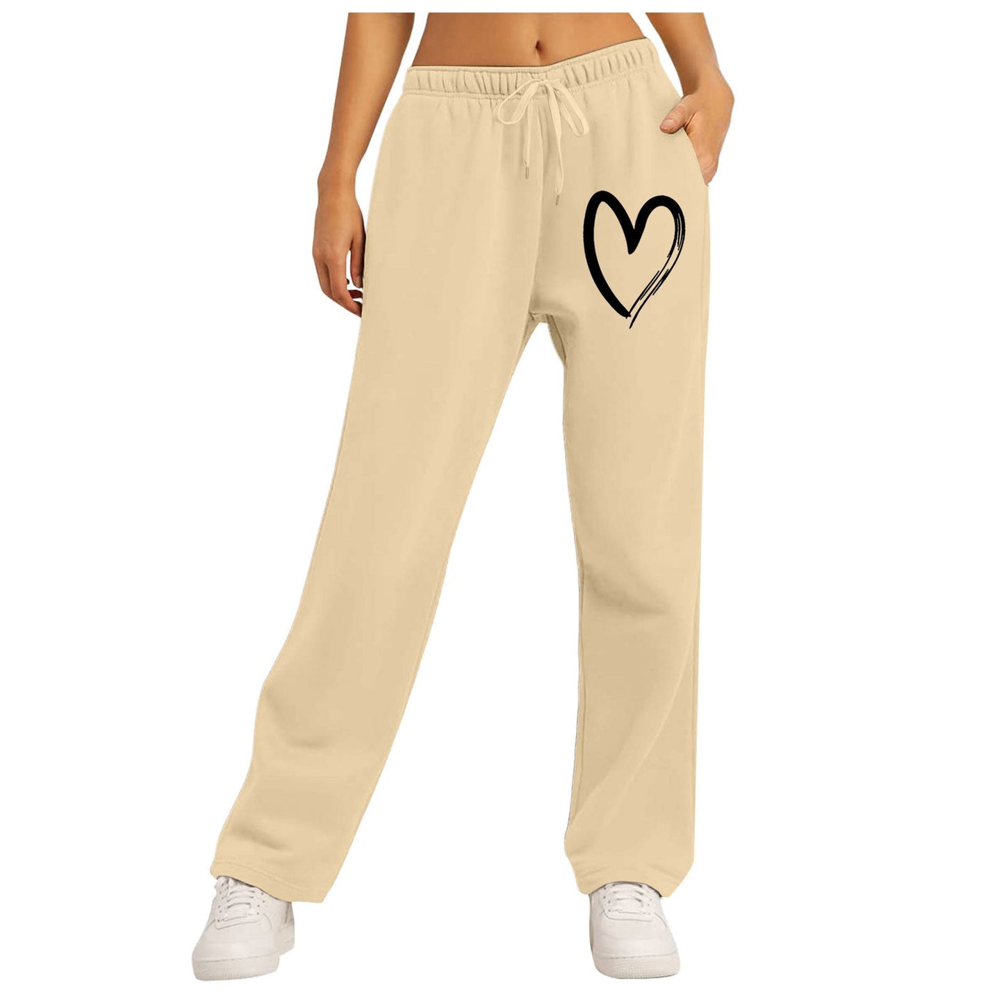 Damen Freizeithose Elastischer Bund Herzmotiv Norvielle