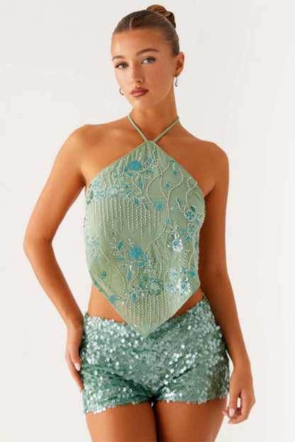 Damen Florales Design Glitzernd Weiss