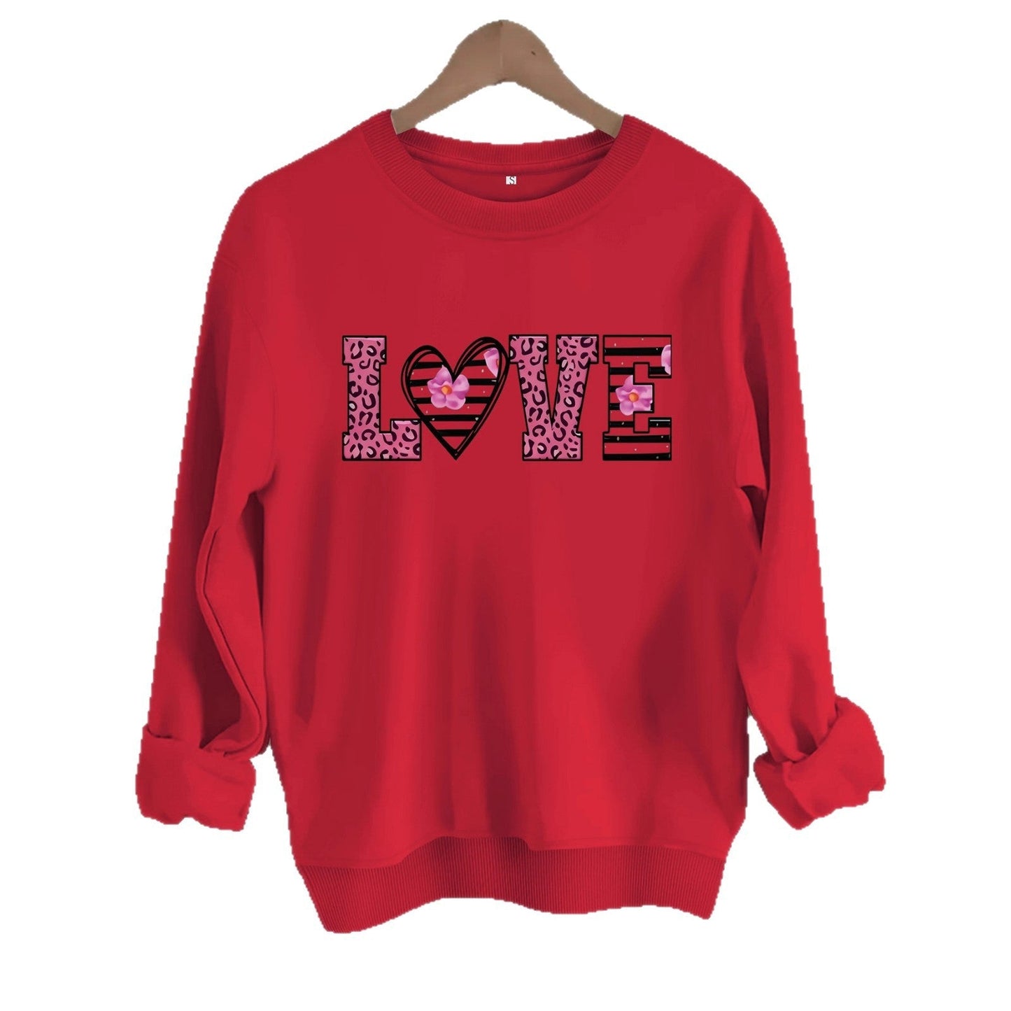 Damen Sweatshirt Leopardenherz-Design Baumwolle Komfortschnitt