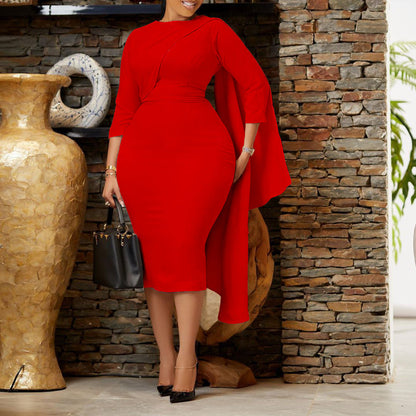 Damen Midikleid Asymmetrisch Langarm Norvielle - Norvielle