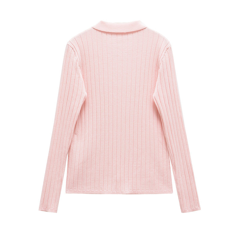 Damen Feinstrickbluse Eleganter Kragen Knopfverschluss Norvielle