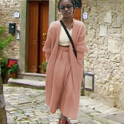 Damen Langstrickcardigan Lässige Struktur Weite Passform Beige