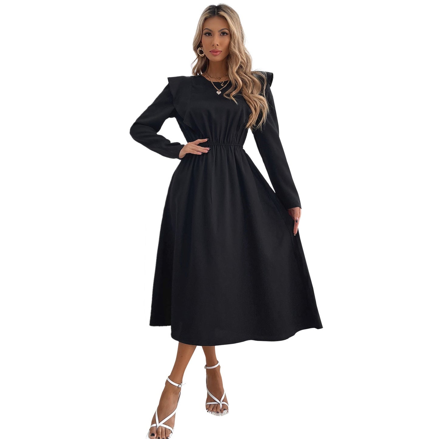 Damen Maxikleid Rüschendetails Elastischer Taillenbund Norvielle