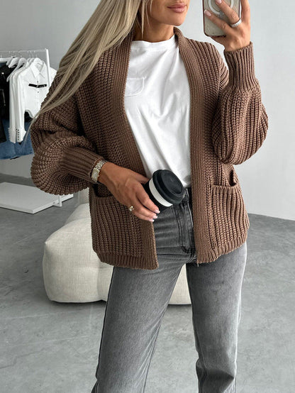 Damen Strickjacke Voluminöse Ärmel Taschen Norvielle