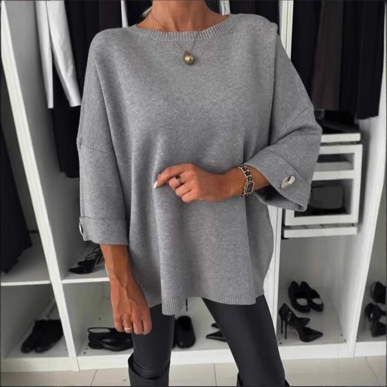Damen Strickpullover Lässig Knopfdetails Beige - Norvielle
