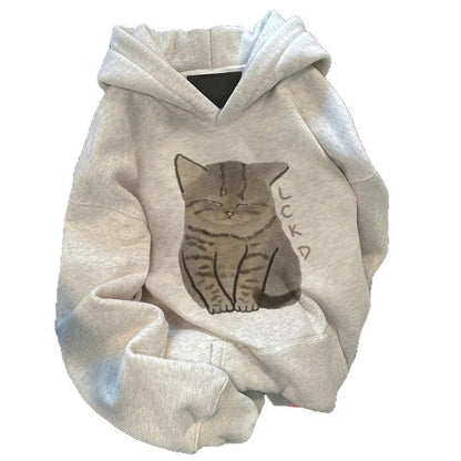Damen Kapuzenpullover Katzenmotiv Norvielle