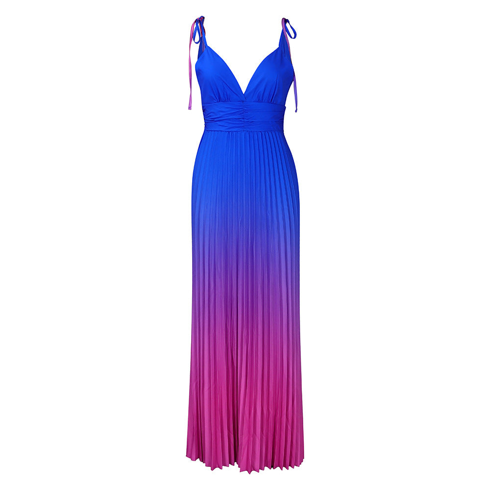 Damen Maxikleid V-Ausschnitt Falten-Design Elegant