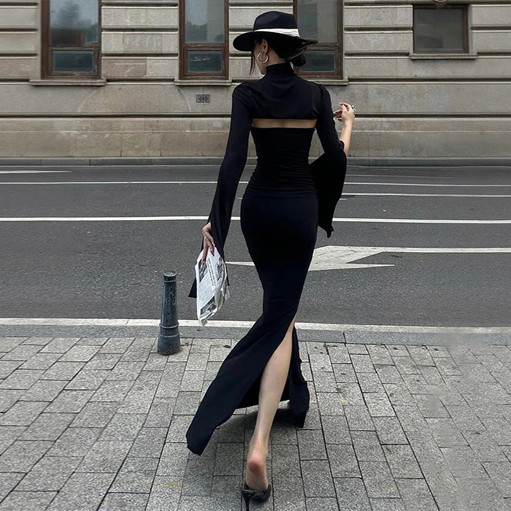 Damen Maxikleid Asymmetrischer Cut-Out Puffärmel Elegant Norvielle
