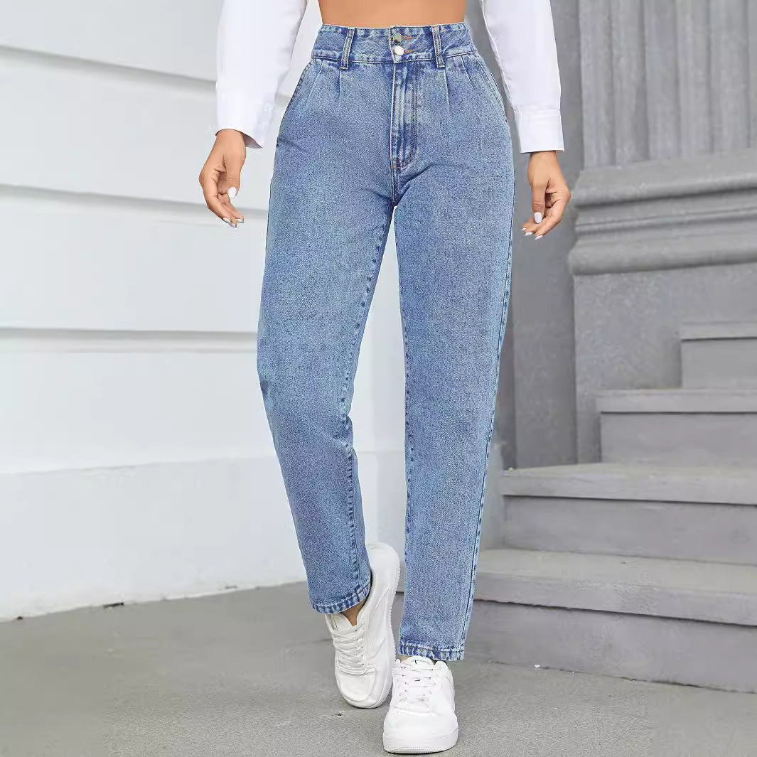 Damen High-Waist Boyfriend Jeans Klassischer Schnitt