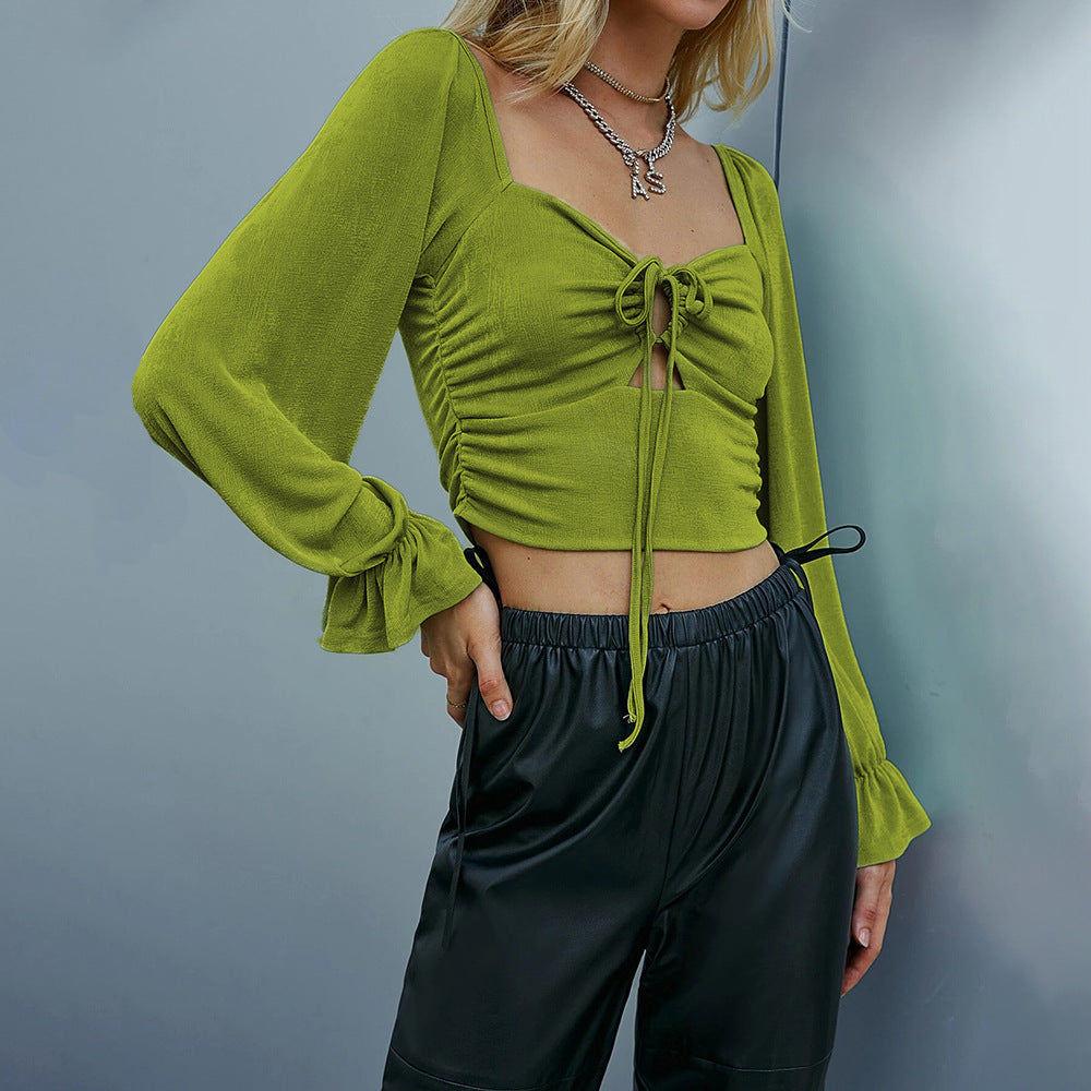 Damen Langarmshirt Raffinierte Rüschen Detail Knoten Norvielle