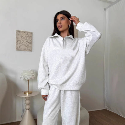 Damen Fleece-Sportanzug Hochgeschlossener Kragen Reißverschluss