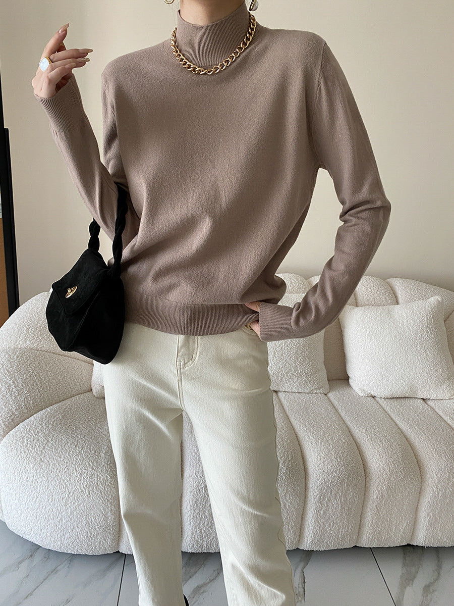 Damen Langarmoberteil Höherer Kragen Rippstruktur Beige