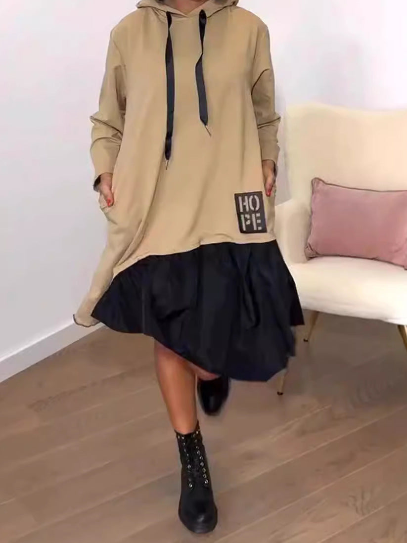 Damen Hoodie-Kleid Voluminöser Rock Taschen