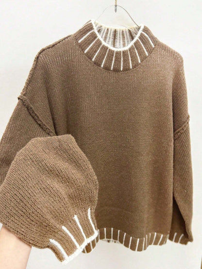 Damen Strickpullover Hoher Kragen Anpassbare Ärmel Norvielle
