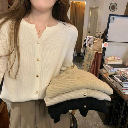Damen Strickcardigan Elegantes Design Rippstruktur Beige - Norvielle