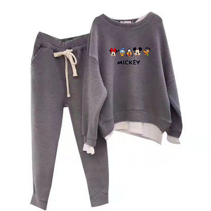 Damen Sweatset Mickey Motiv Baumwolle Lässig Grau