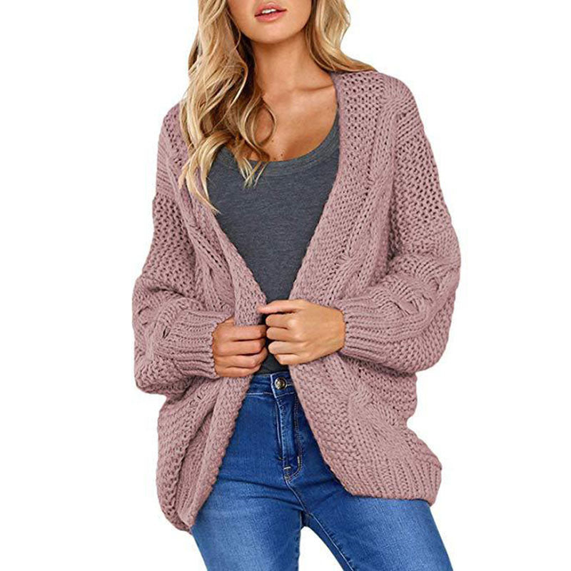 Damen Cardigan Grobstrick Zopfmuster Weit Norvielle
