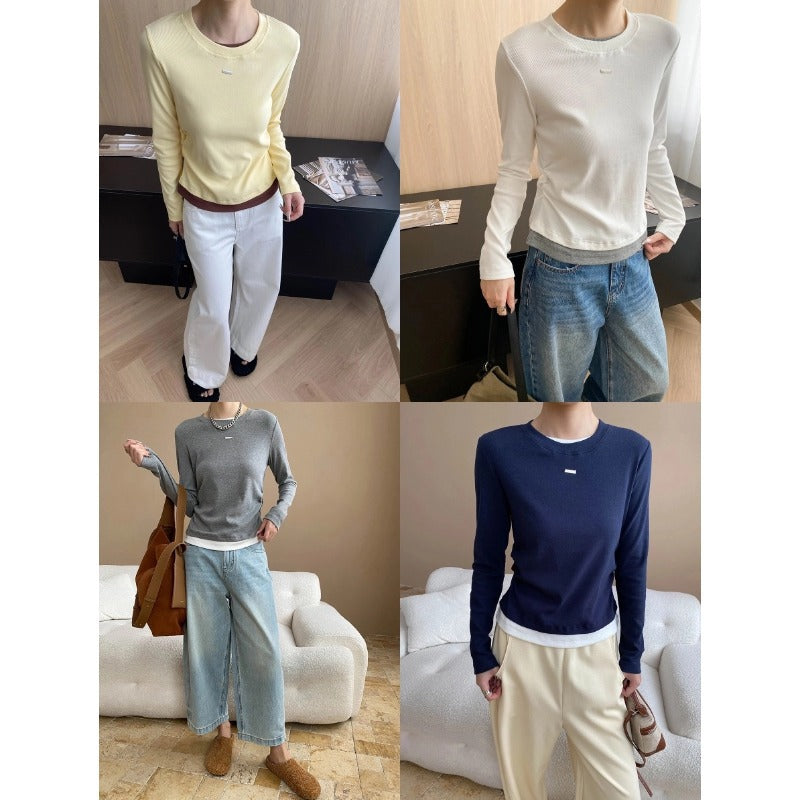 Damen Langarmshirt Feine Rippstruktur Breites Bündchen Norvielle