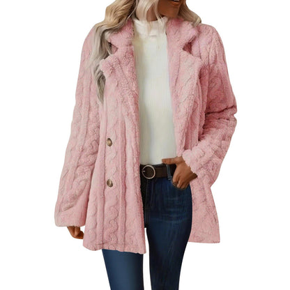 Damen Strickmantel Elegant Knöpfe Beige
