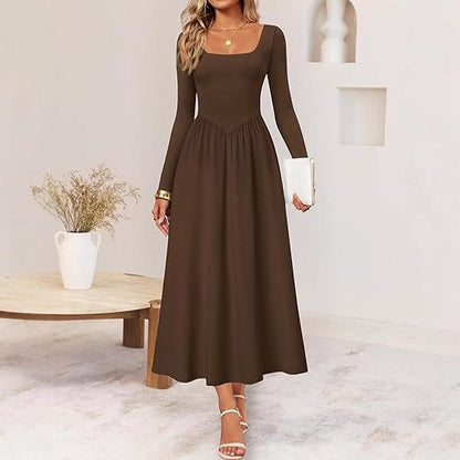 Damen Elegantes Midi-Kleid mit Quadratausschnitt und langen Ärmeln