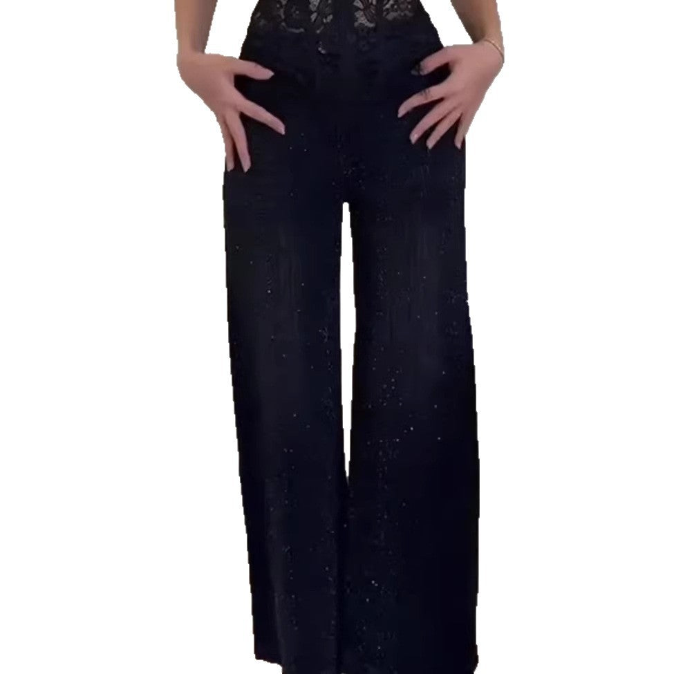 Damen Weite Jeans Glitzernd Elegantes Design