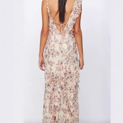 Damen Maxikleid Doppellagig Chiffon Blumenmuster