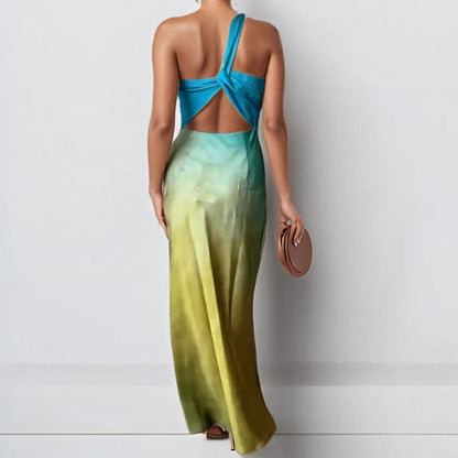 Damen Maxikleid Asymmetrischer Schnitt Satin