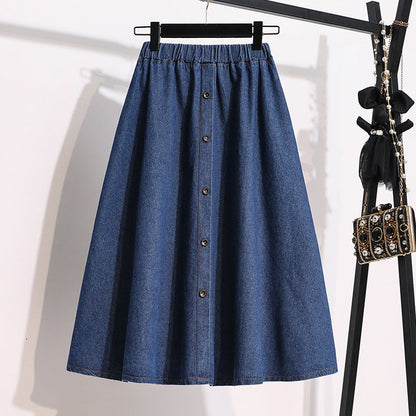 Damen Denim-Rock Lang mit Druckknöpfen