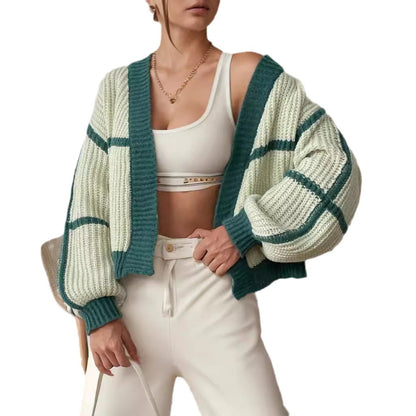 Damen Strickcardigan Modernes Blockstreifenmuster Norvielle
