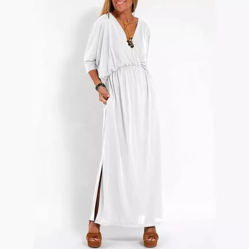 Damen Maxikleid mit Seitenschlitz und elastischem Taillenbund