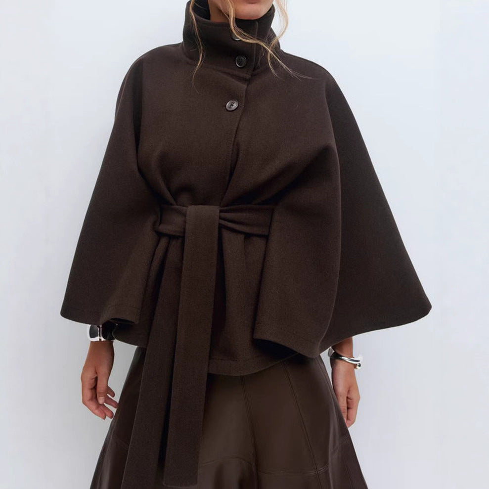 Damen Kapuzenjacke Breite Ärmel Taillengürtel Norvielle