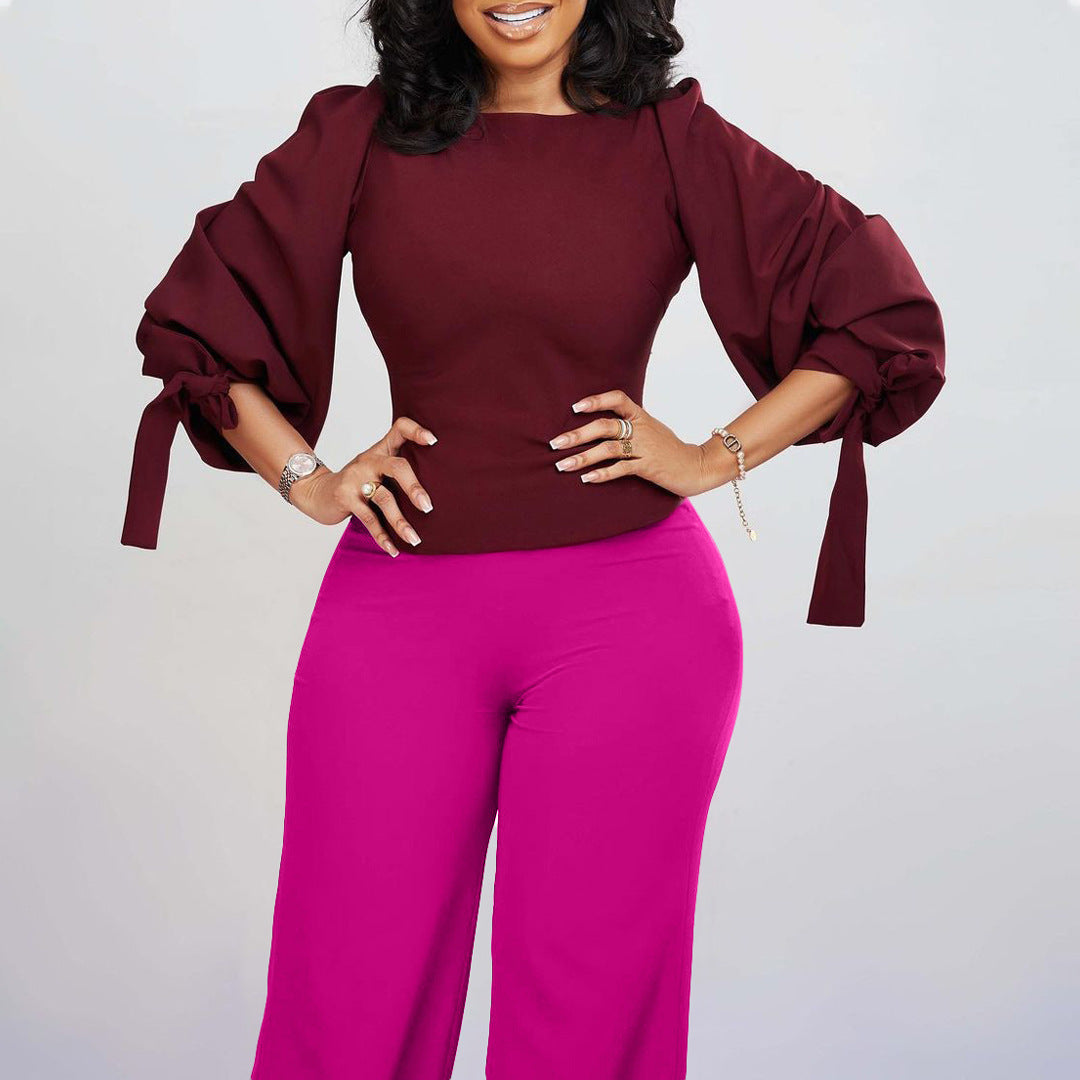 Damen Jumpsuit Trompetenärmel Bindeband