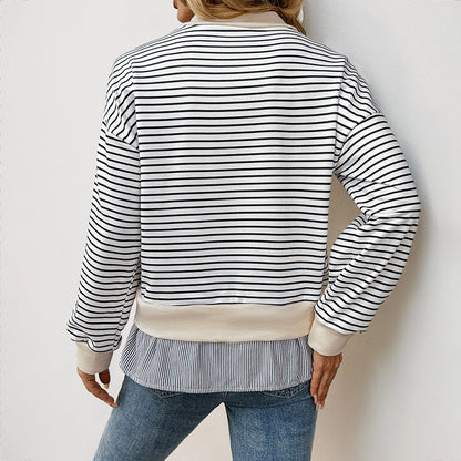 Damen Sweatshirt Asymmetrisches Streifenmuster Rüschenabschluss