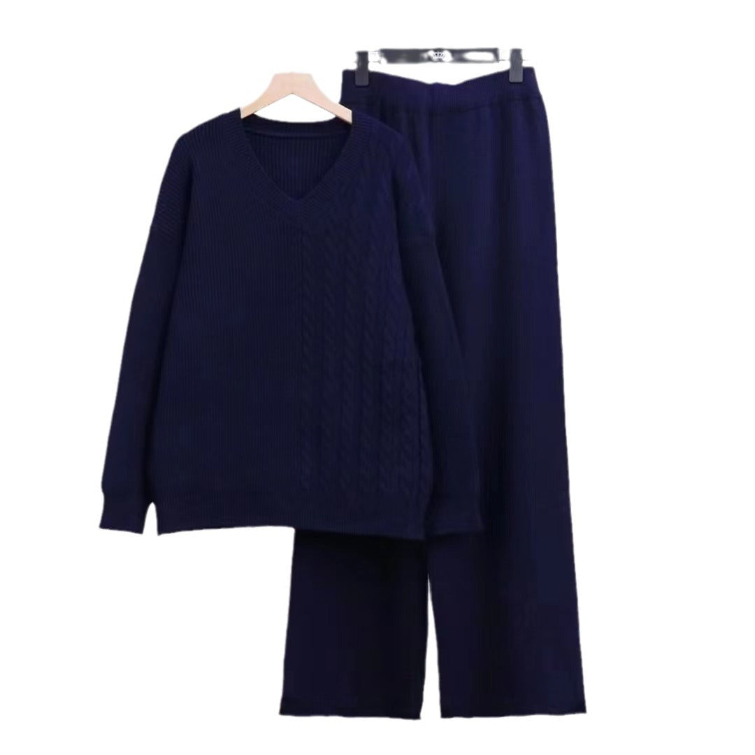 Damen Strickpullover-Set V-Ausschnitt Lose Passform Norvielle