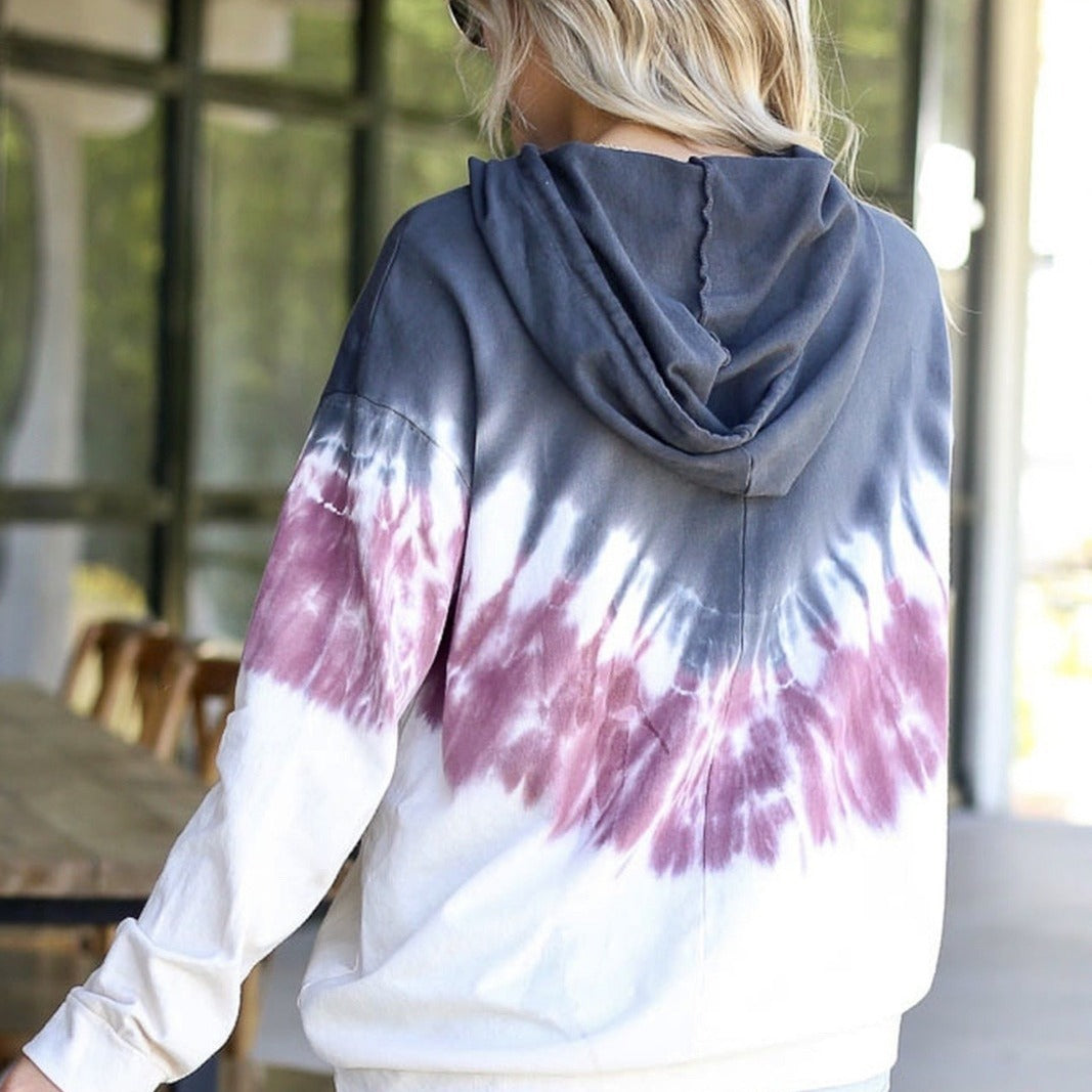 Damen Hoodie Bunt Batikmuster Kängurutasche