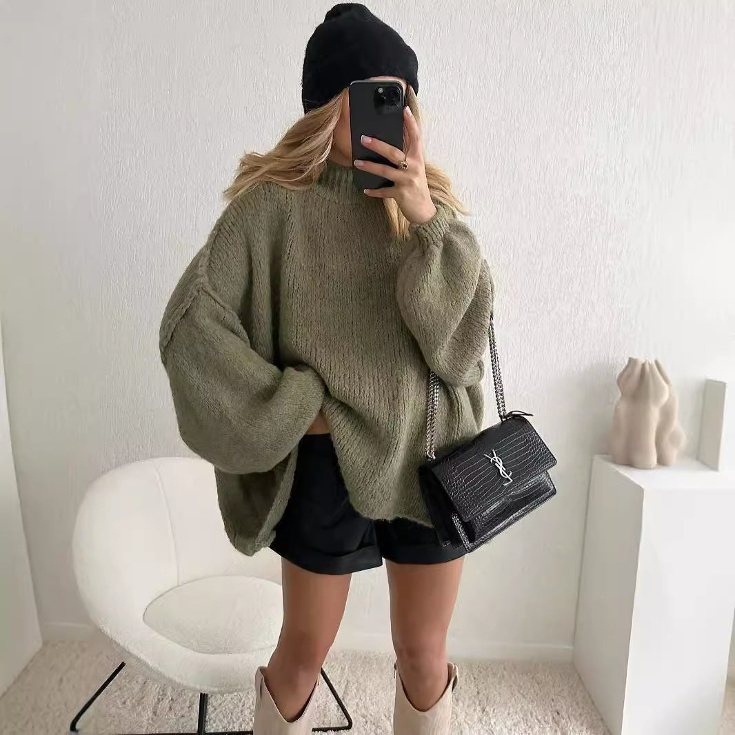 Damen Oversized Strickpullover Weiches Material Voluminöse Ärmel - Norvielle