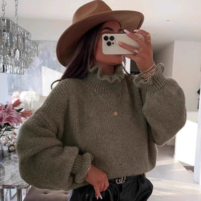 Damen Rollkragenpullover Voluminöse Ärmel Norvielle