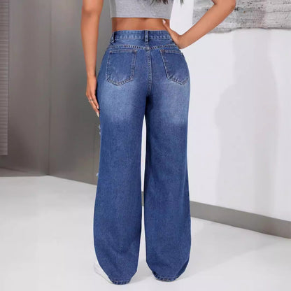 Damen Destroyed Jeanshose Weite Bein Norvielle