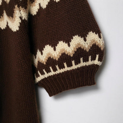 Damen Strickpullover Norweger Muster Überschnittene Schultern