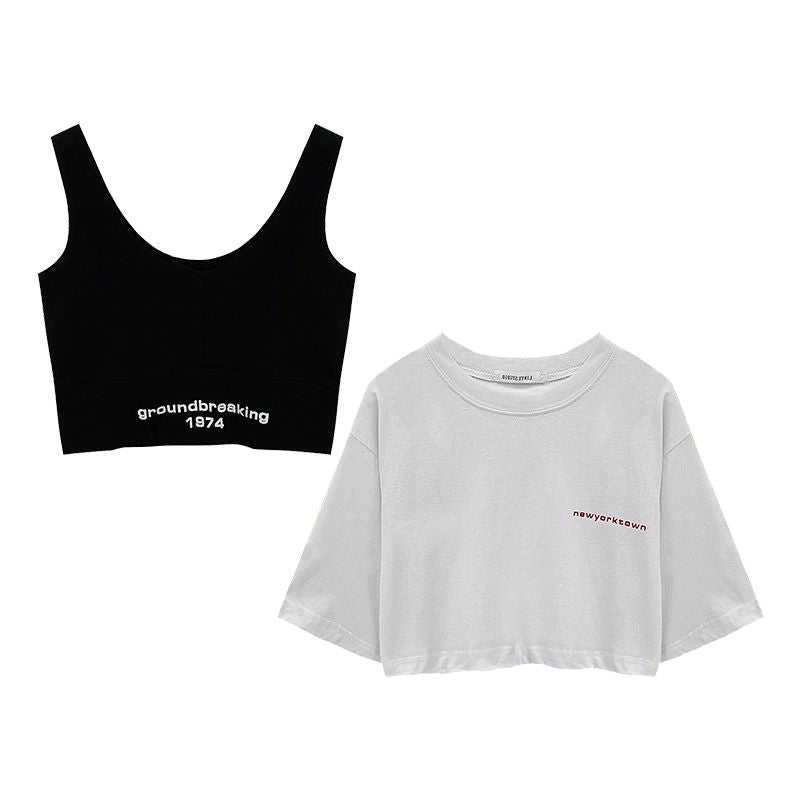 Damen Tanktop Cropped mit Schriftzug Figurbetont