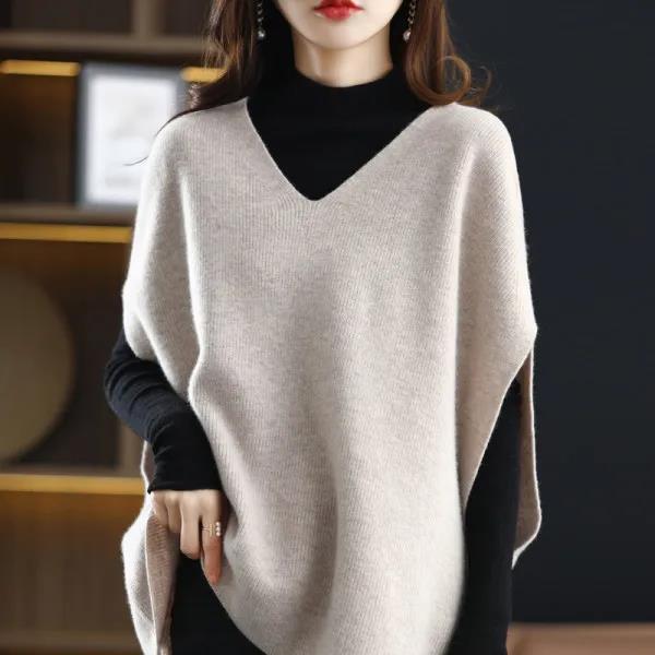 Damen Strickponcho V-Ausschnitt Norvielle
