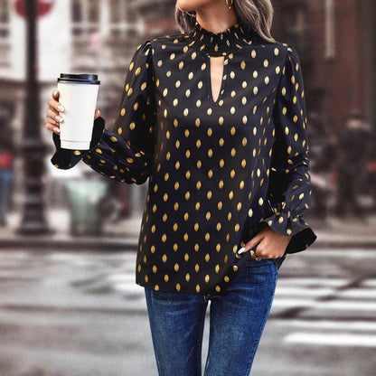 Damen Bluse Elegante V-Ausschnitt Gold Akzente Norvielle - Norvielle