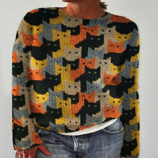 Damen Strickpullover Katzenmuster Norvielle - Norvielle