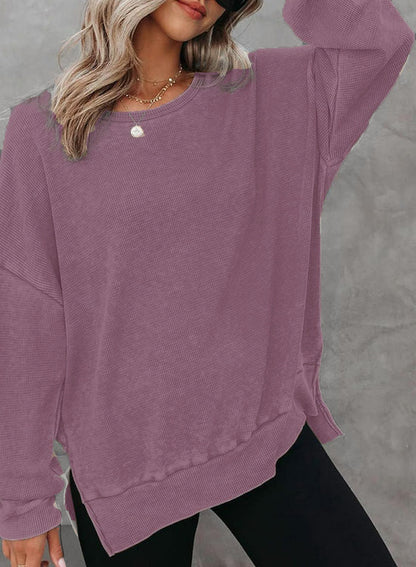 Damen Waffelpullover Mit Seitenschlitzen Norvielle