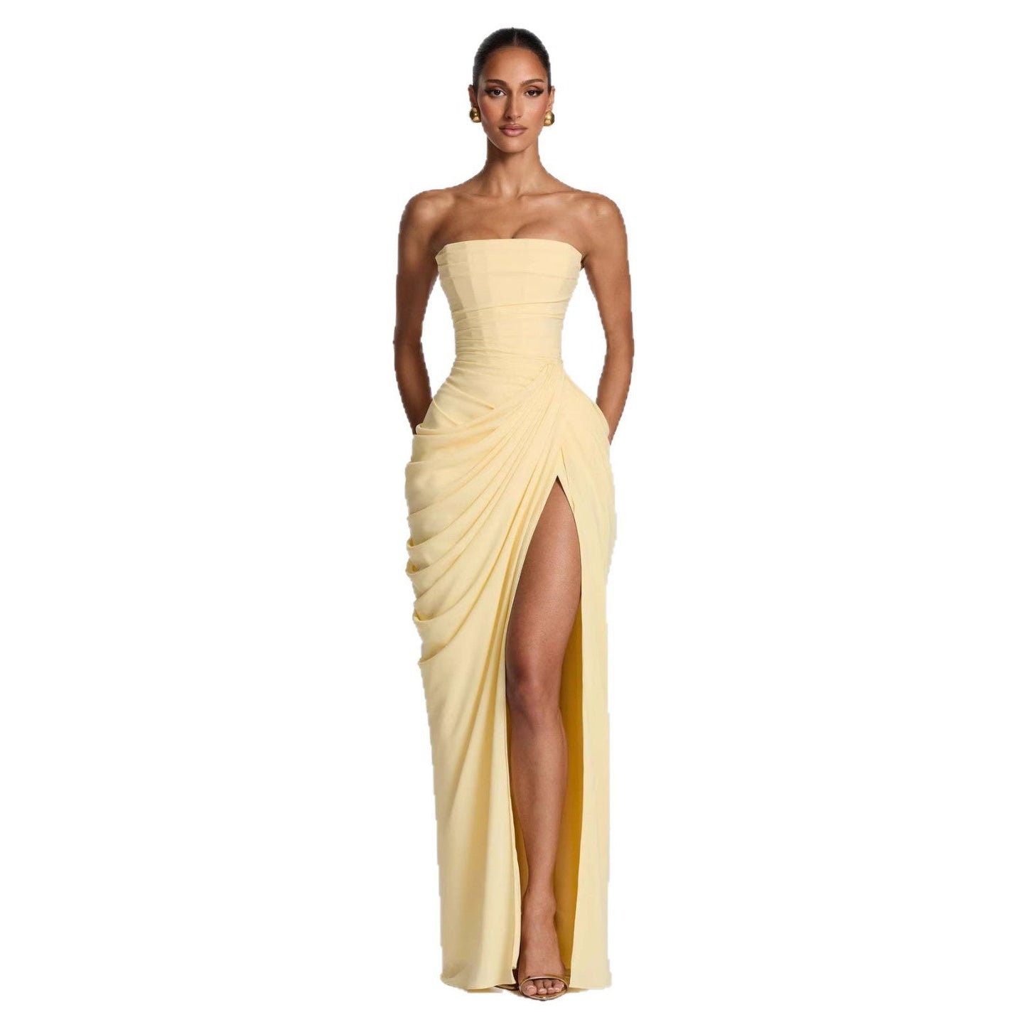 Damen Abendkleid Langarm Asymmetrisch Norvielle