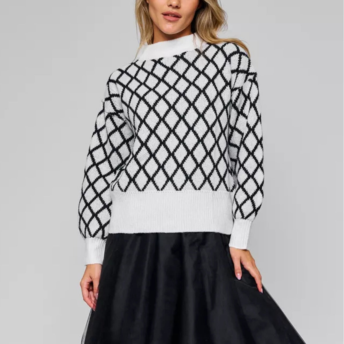 Damen Pullover Rautenmuster Strick Norvielle