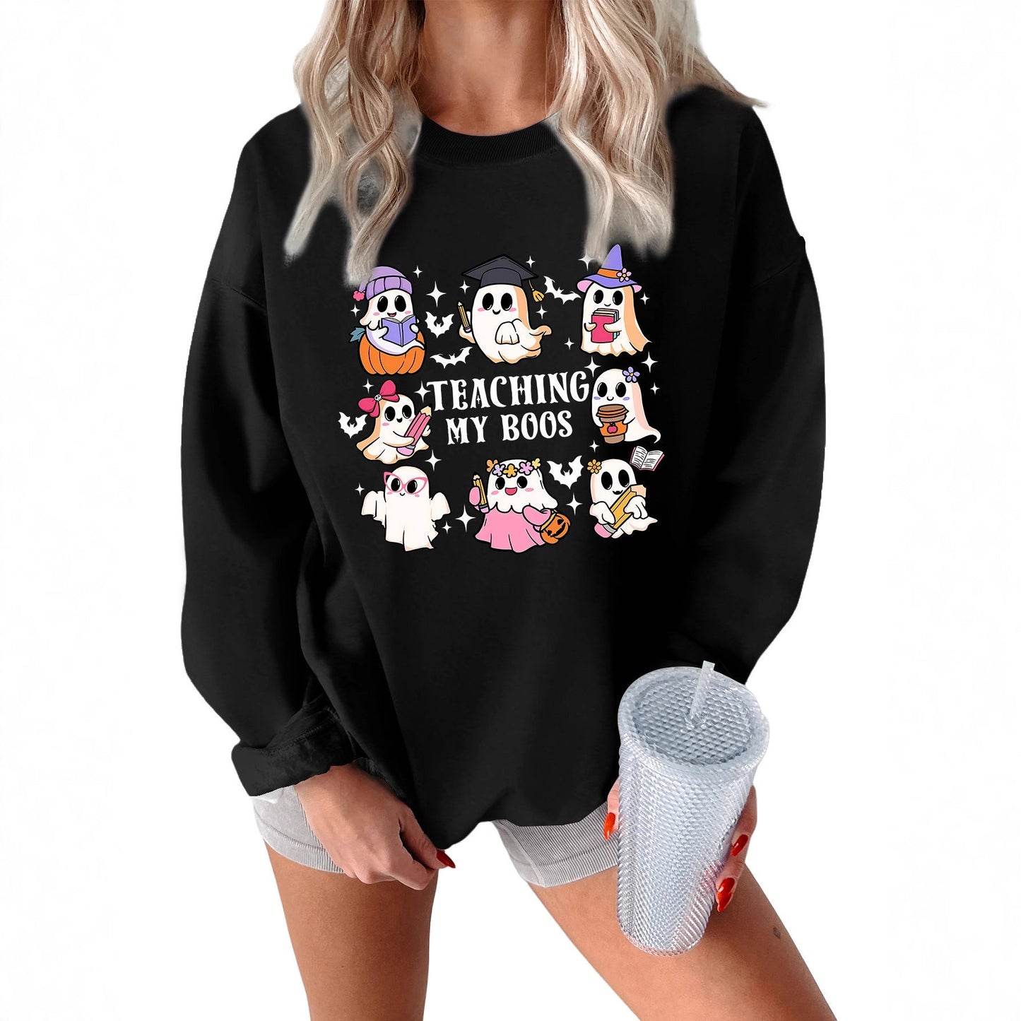 Damen Sweatshirt Halloween-Motiv Lässiger Schnitt Grün