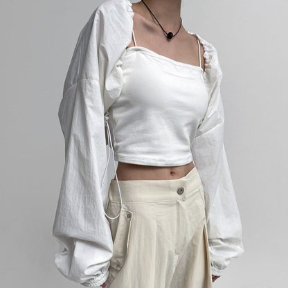 Damen Cropped Langarmbluse Rüschen Norvielle