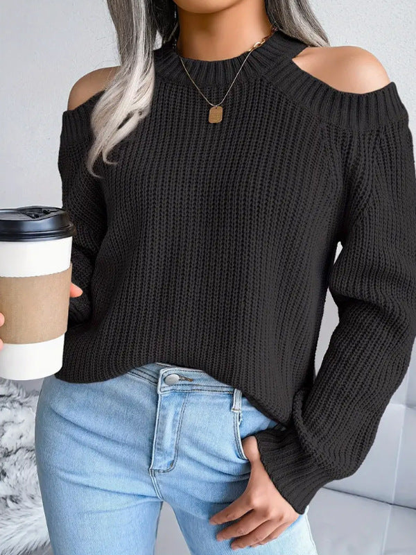 Damen Strickpullover Offene Schultern Rippstruktur Norvielle